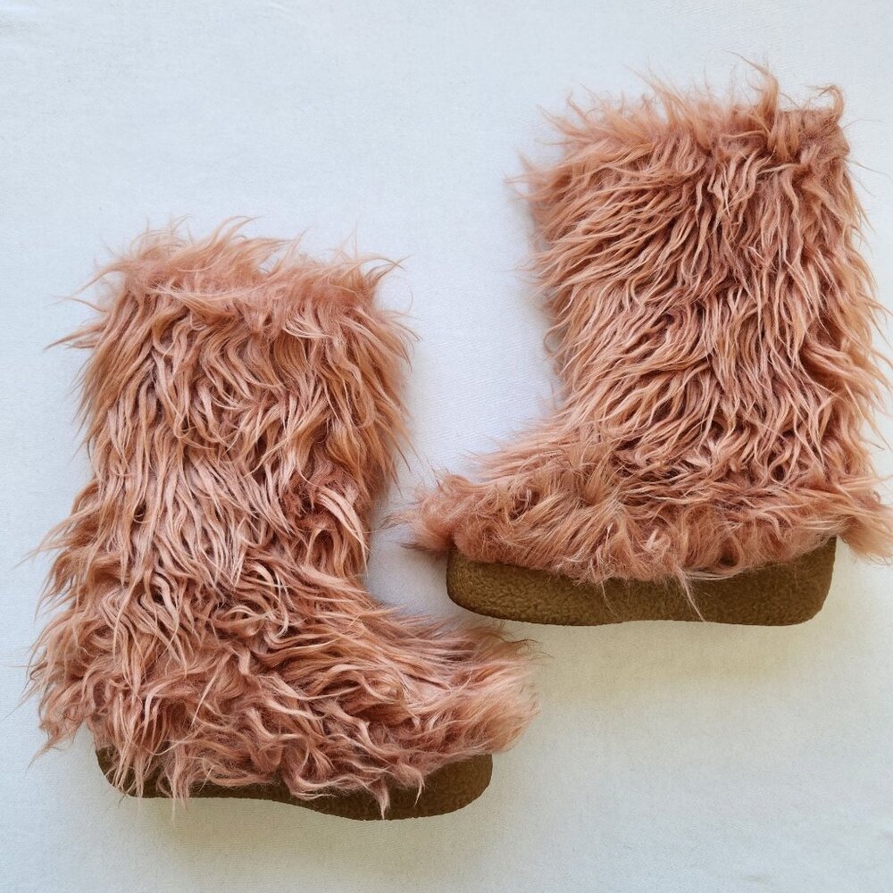 Jeffrey Campbell Platform Fluffy Pink Faux Fur Boots Winter Cozy Glam Boho Punk - Picture 5 of 8